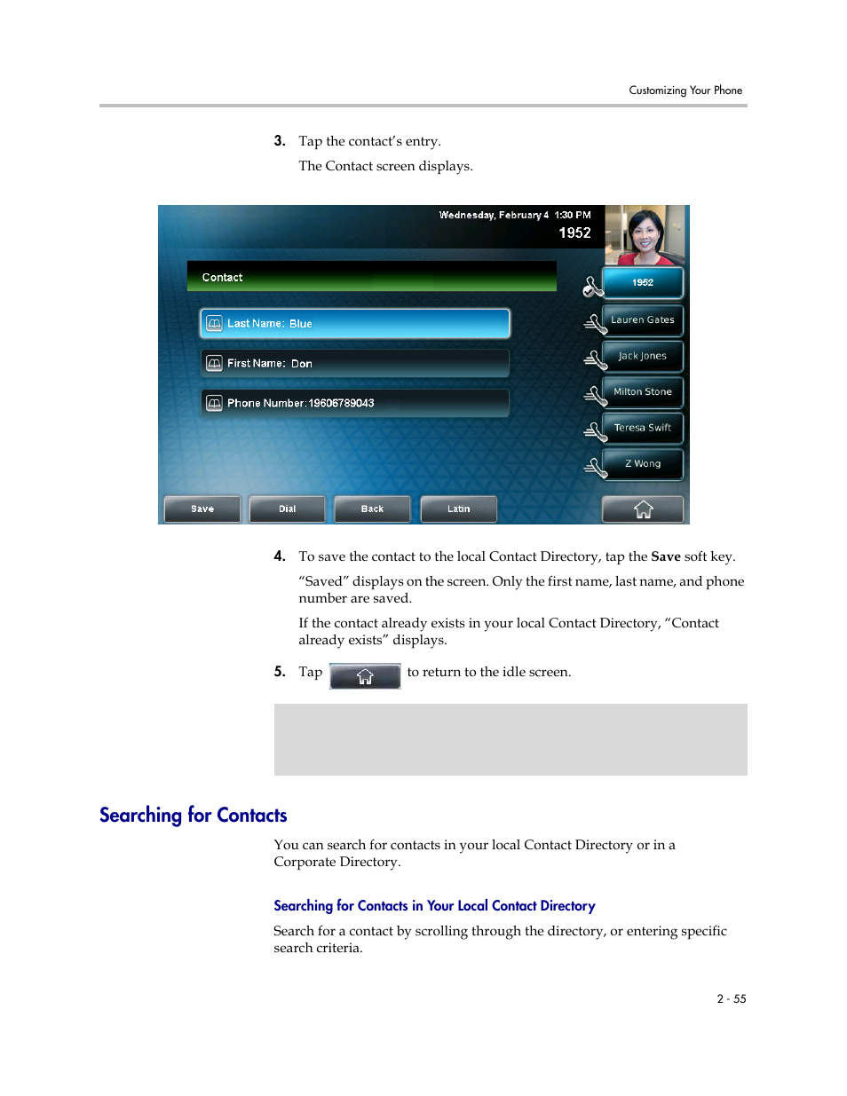 Searching for contacts, Searching for contacts -55 | Polycom VVX 1500 D User Manual | Page 93 / 210