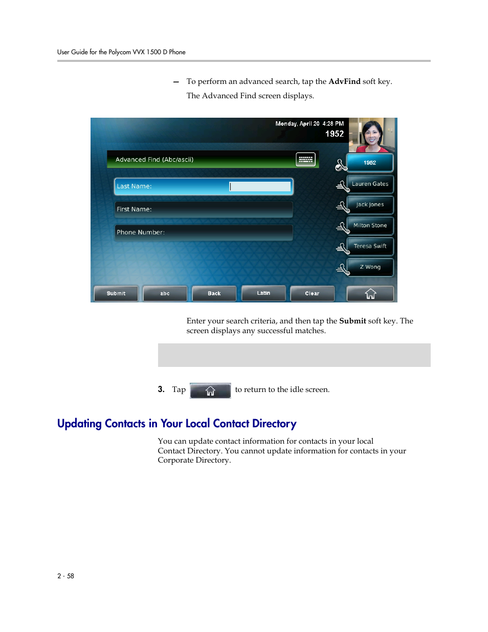 Updating contacts in your local contact directory | Polycom VVX 1500 D User Manual | Page 96 / 210