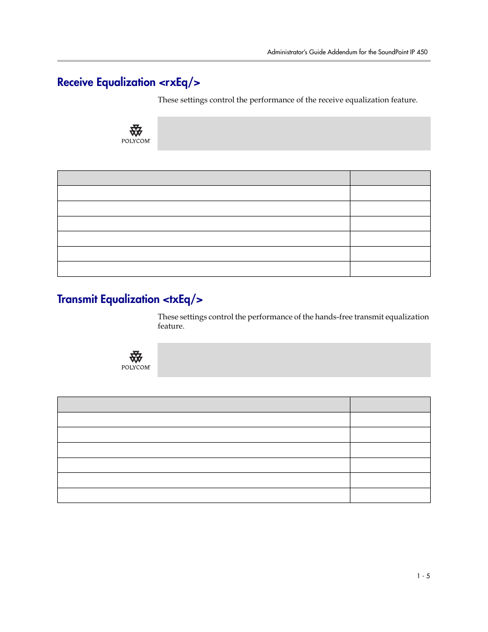 Receive equalization <rxeq, Transmit equalization <txeq | Polycom SIP 3.1 User Manual | Page 342 / 347