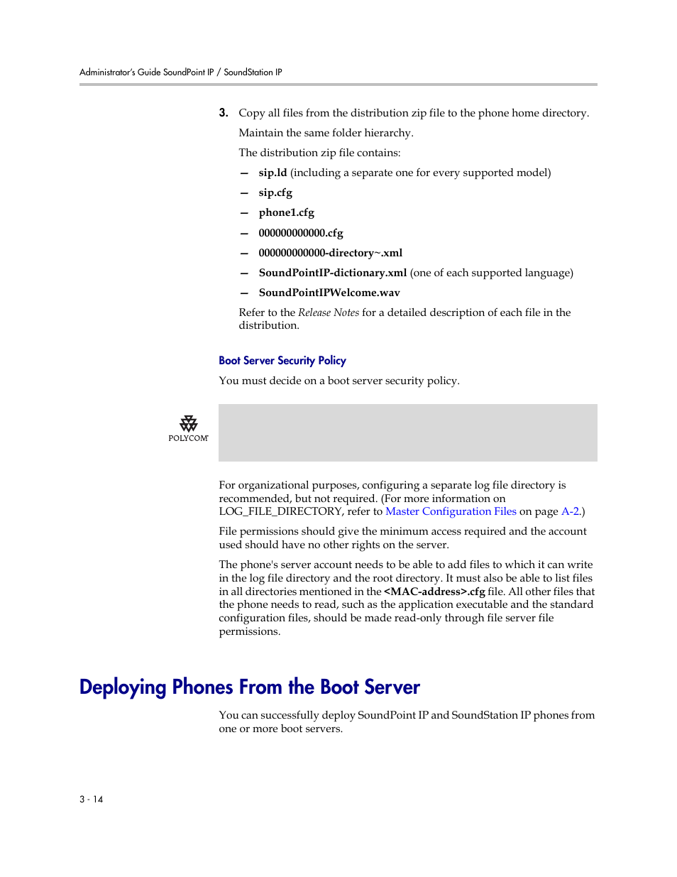 Deploying phones from the boot server, Deploying phones from the boot server –14, Deploying phones from the | Boot server | Polycom SIP 3.1 User Manual | Page 46 / 347
