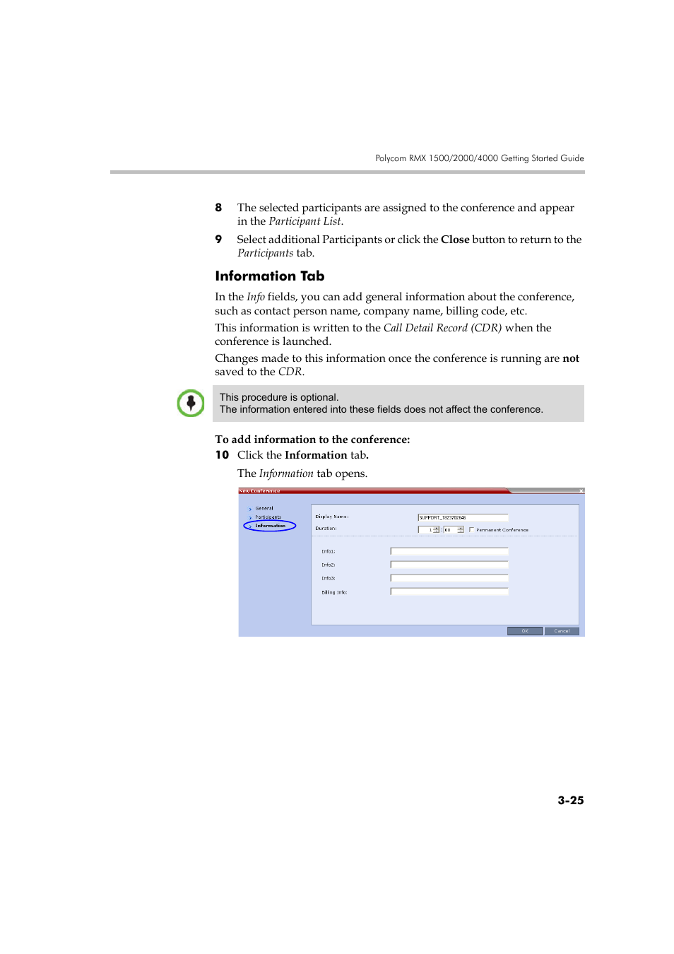 Information tab, Information tab -25 | Polycom RMX DOC2560B User Manual | Page 103 / 188