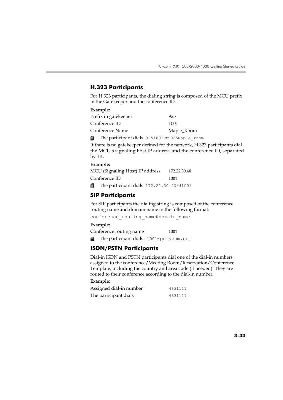 H.323 participants, Sip participants, Isdn/pstn participants | Polycom RMX DOC2560B User Manual | Page 111 / 188