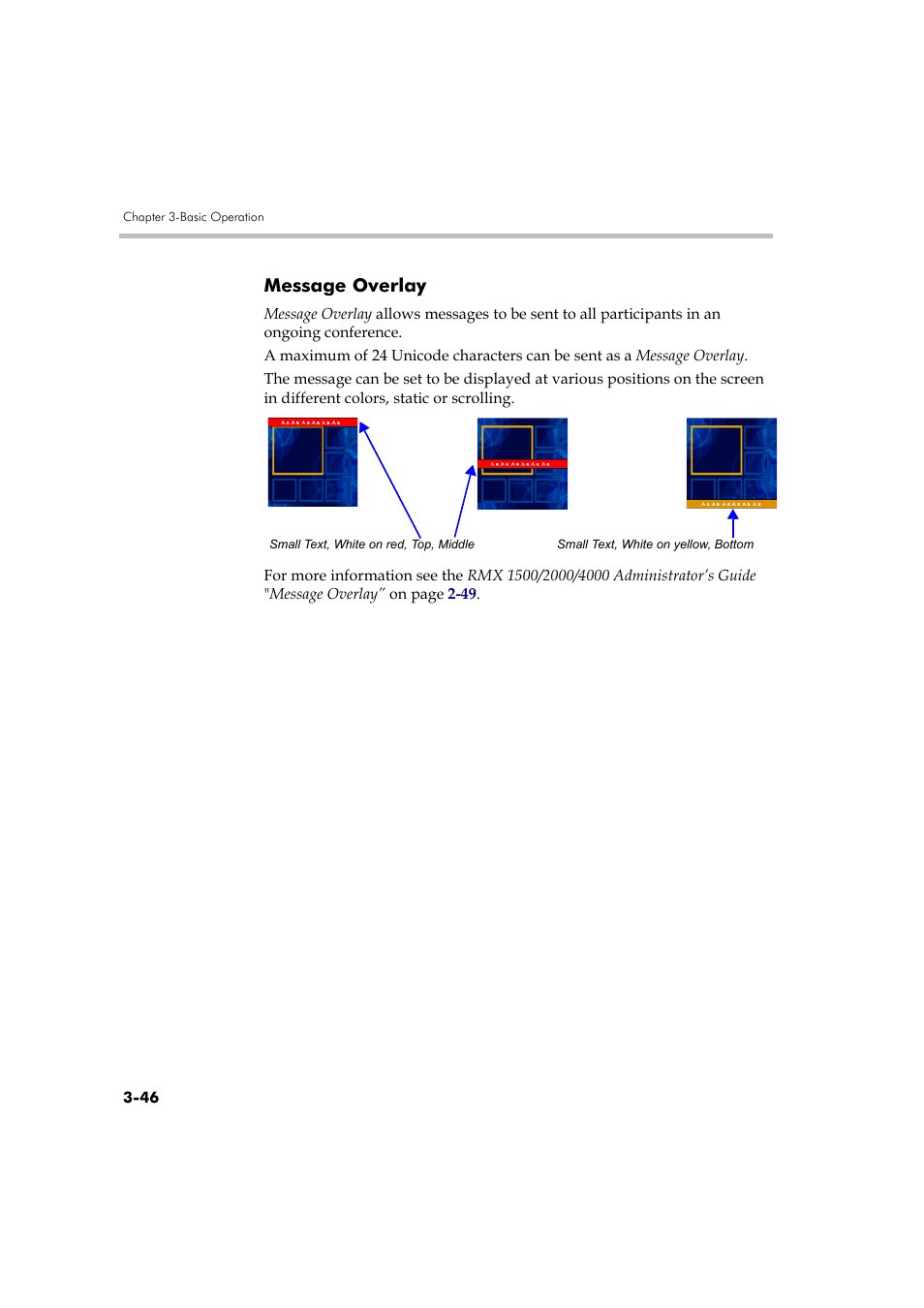 Message overlay, Message overlay -46 | Polycom RMX DOC2560B User Manual | Page 124 / 188