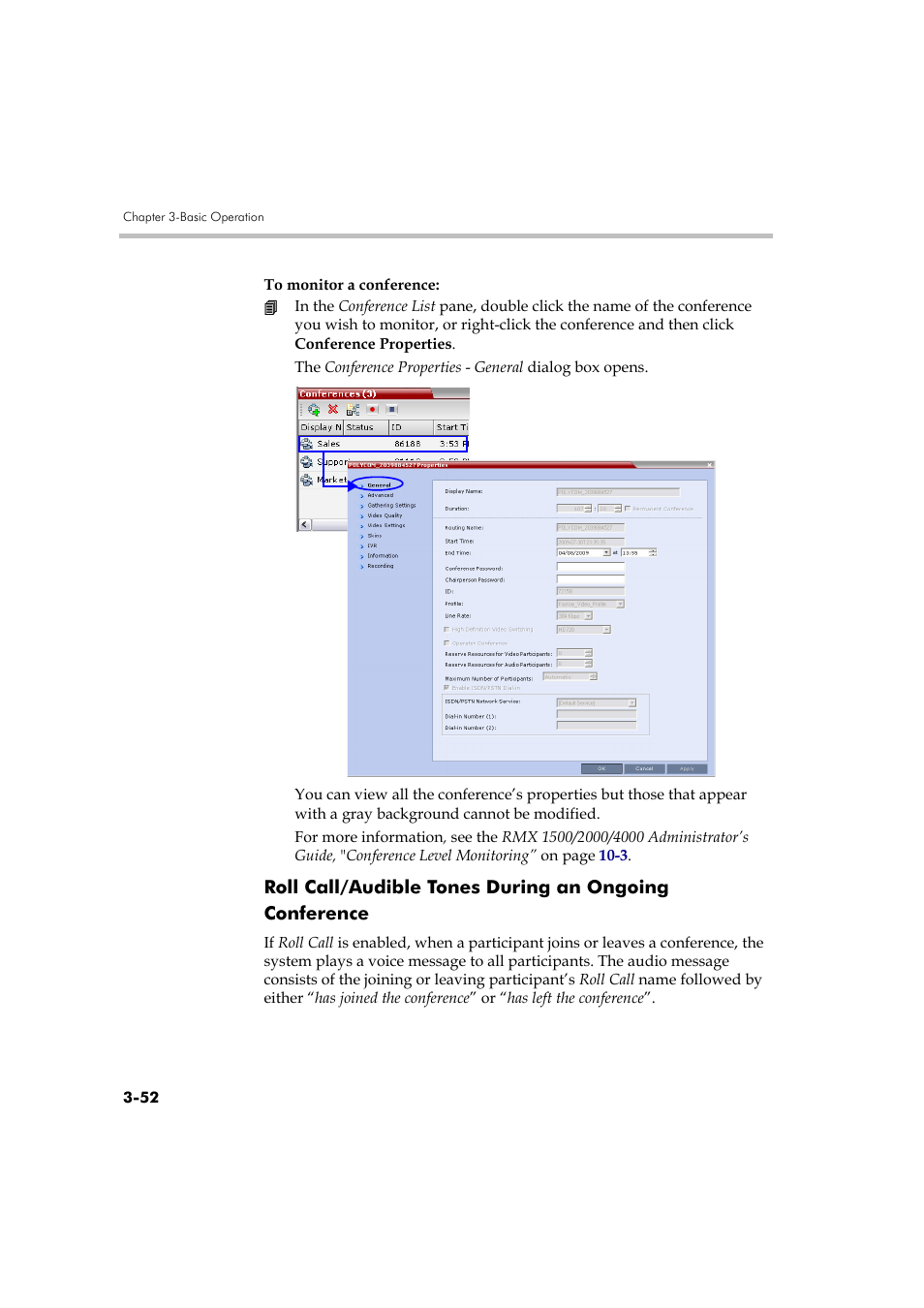 Roll call/audible tones during an ongoing, Conference -52 | Polycom RMX DOC2560B User Manual | Page 130 / 188