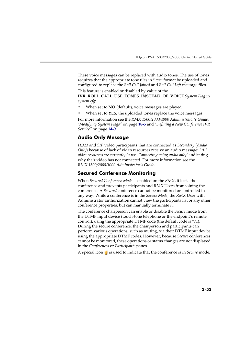 Audio only message, Secured conference monitoring | Polycom RMX DOC2560B User Manual | Page 131 / 188