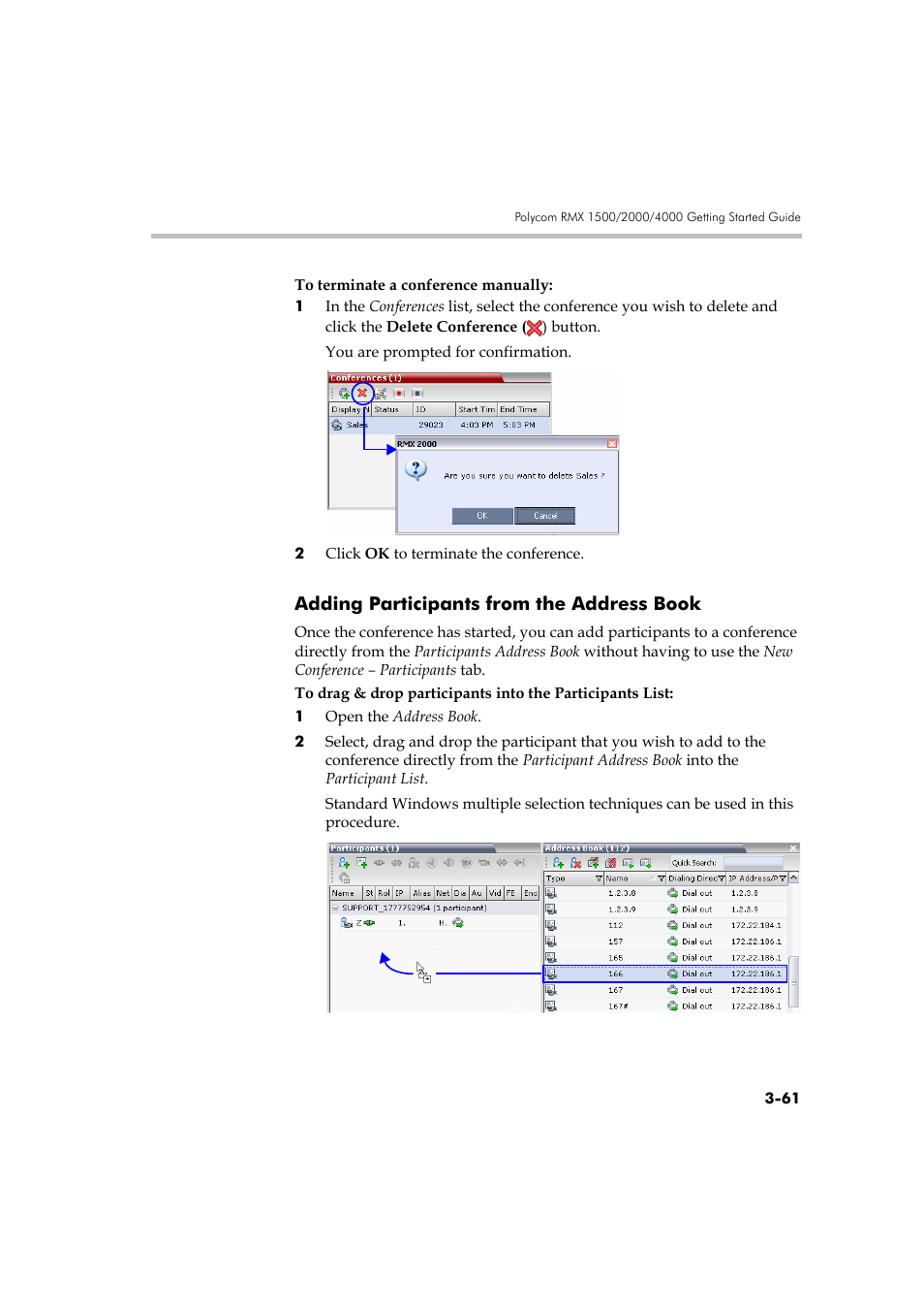 Adding participants from the address book, Adding participants from the address book -61 | Polycom RMX DOC2560B User Manual | Page 139 / 188