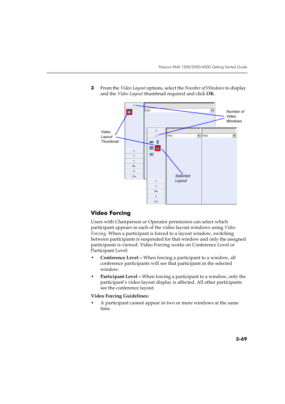 Video forcing, Video forcing -69 | Polycom RMX DOC2560B User Manual | Page 147 / 188