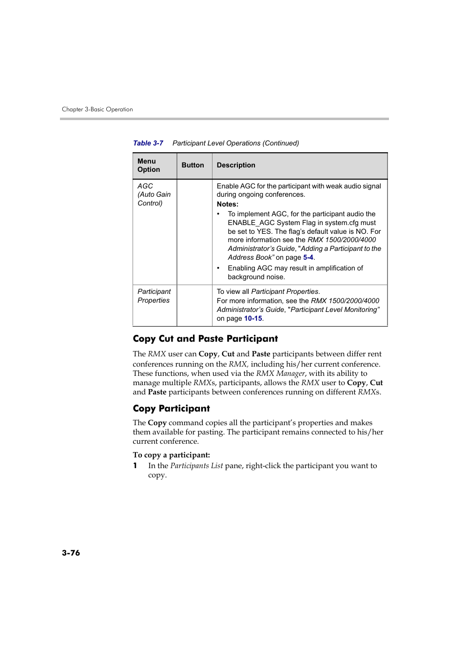 Copy cut and paste participant, Copy participant, Copy cut and paste participant -76 | Copy participant -76 | Polycom RMX DOC2560B User Manual | Page 154 / 188