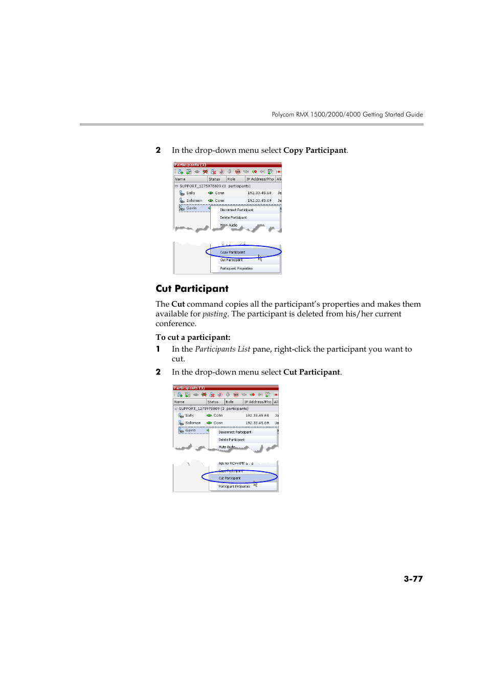 Cut participant, Cut participant -77 | Polycom RMX DOC2560B User Manual | Page 155 / 188