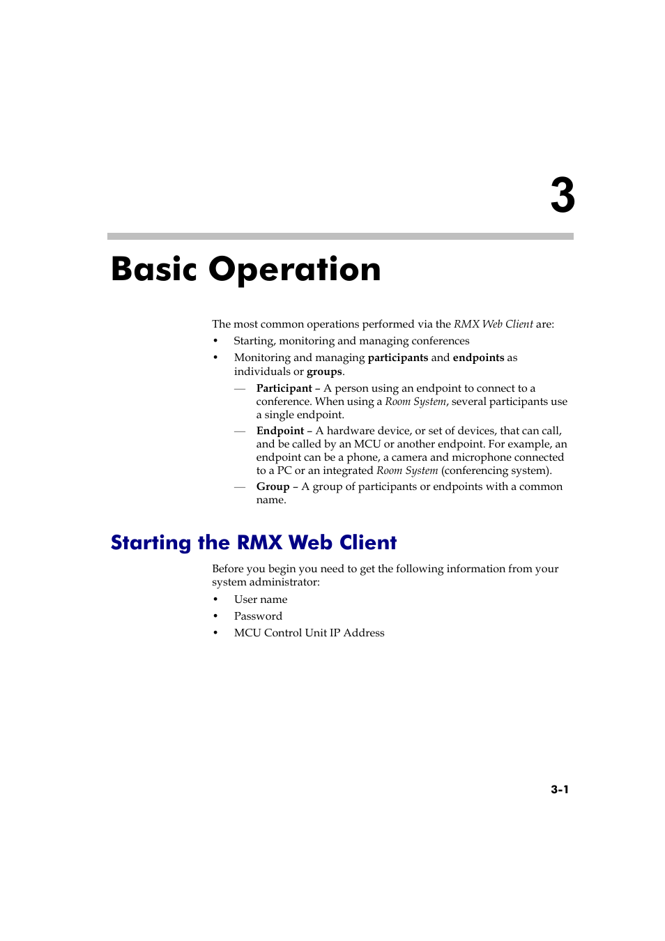 Basic operation, Starting the rmx web client, Basic operation -1 | Starting the rmx web client -1 | Polycom RMX DOC2560B User Manual | Page 79 / 188