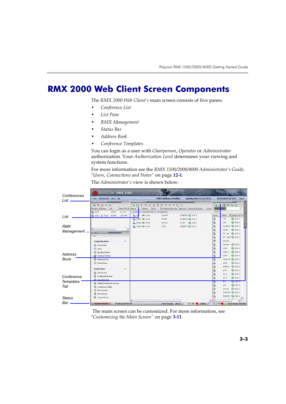 Rmx 2000 web client screen components, Rmx 2000 web client screen components -3 | Polycom RMX DOC2560B User Manual | Page 81 / 188