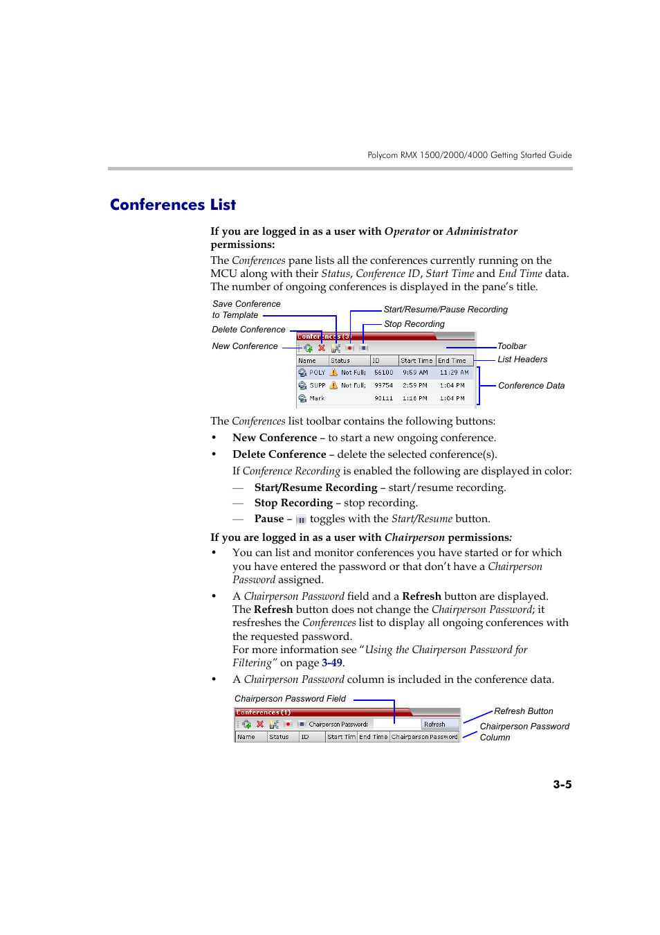 Conferences list, Conferences list -5 | Polycom RMX DOC2560B User Manual | Page 83 / 188