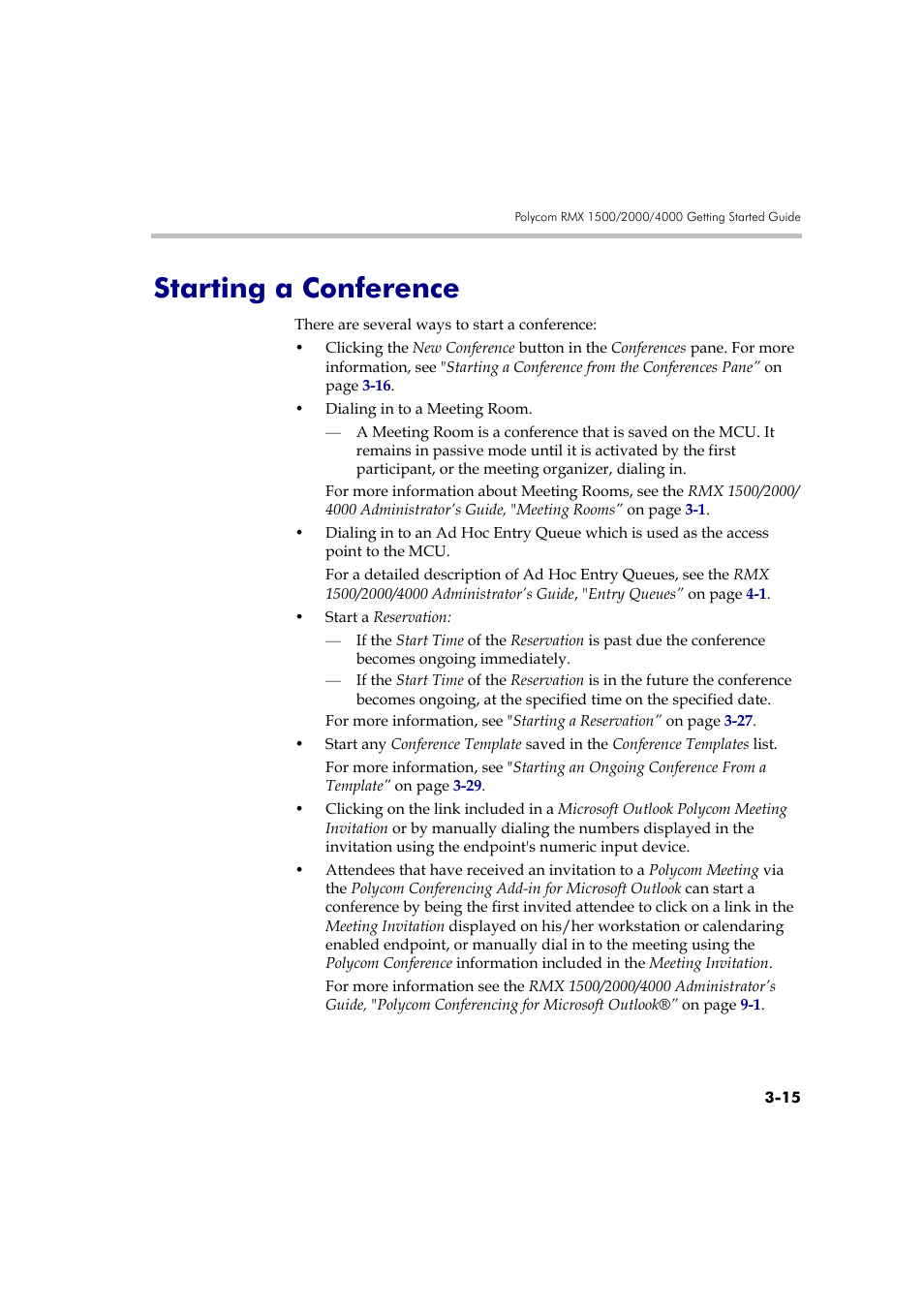 Starting a conference, Starting a conference -15 | Polycom RMX DOC2560B User Manual | Page 93 / 188