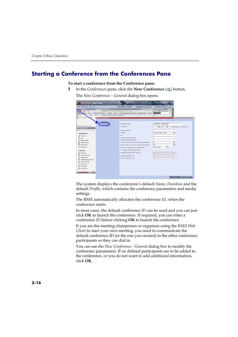 Starting a conference from the conferences pane | Polycom RMX DOC2560B User Manual | Page 94 / 188