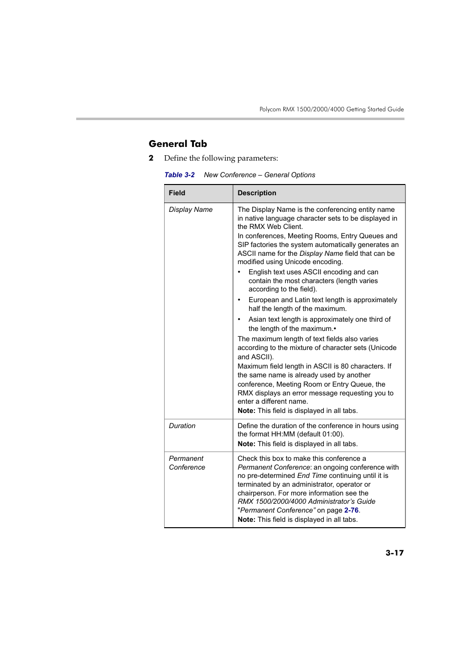 General tab, General tab -17 | Polycom RMX DOC2560B User Manual | Page 95 / 188