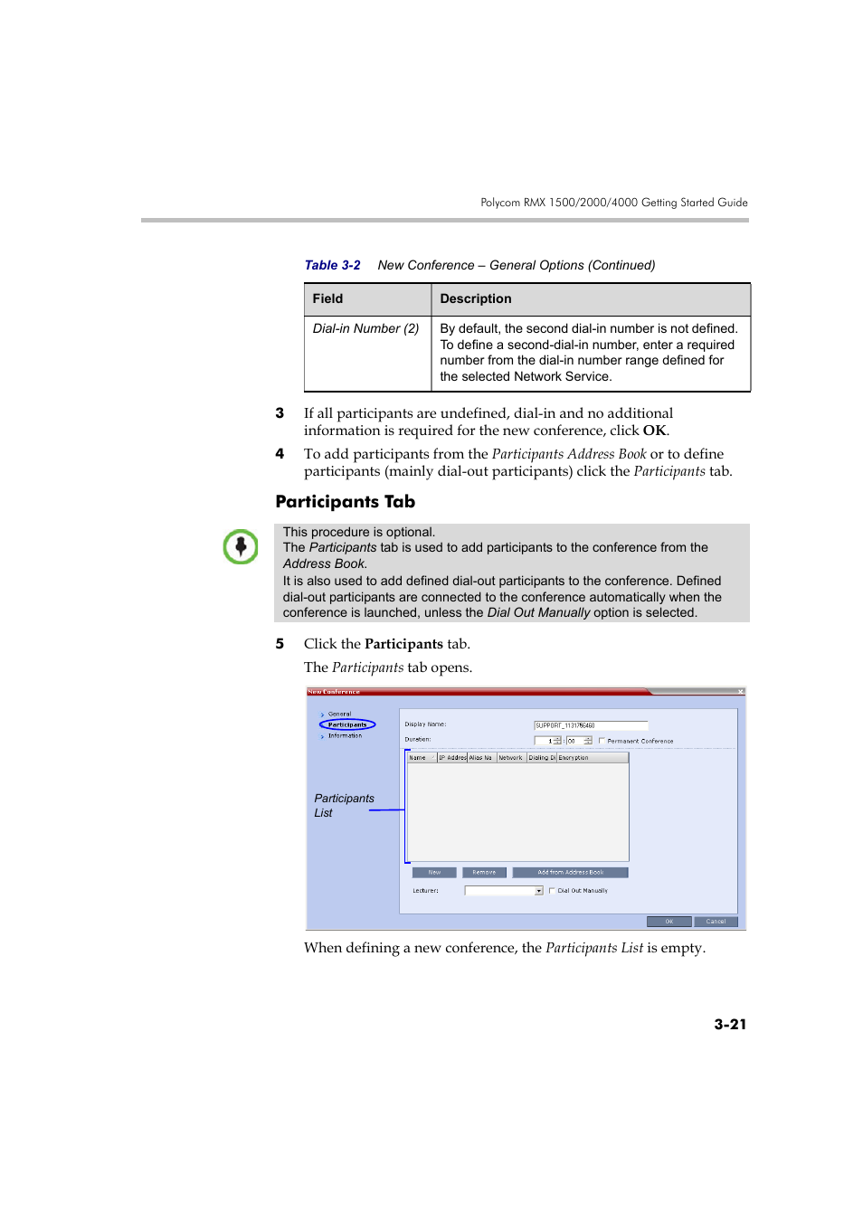 Participants tab, Participants tab -21 | Polycom RMX DOC2560B User Manual | Page 99 / 188