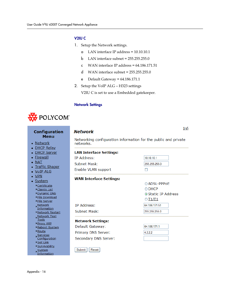 V2iu c, Network settings | Polycom 4300T User Manual | Page 100 / 118
