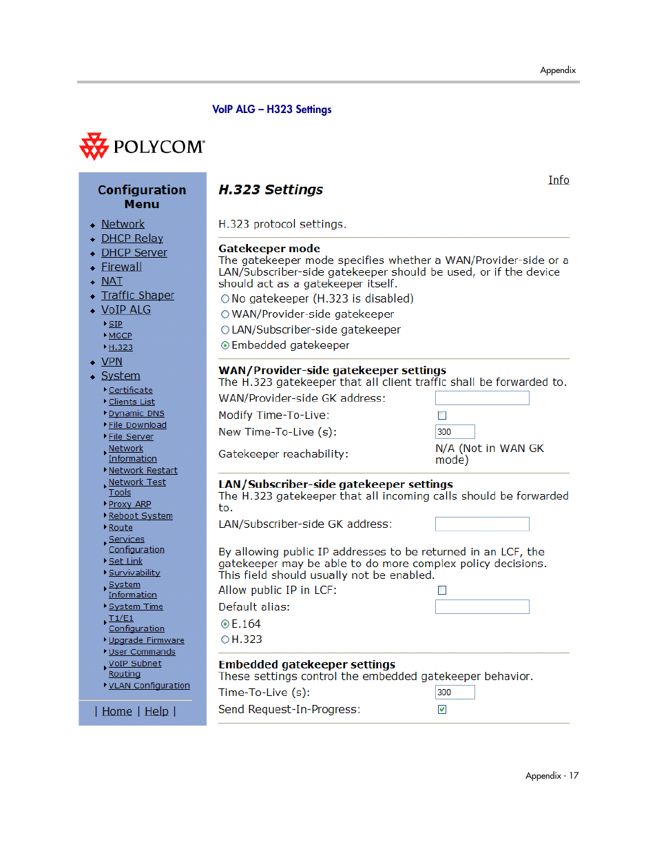 Voip alg - h323 settings | Polycom 4300T User Manual | Page 101 / 118