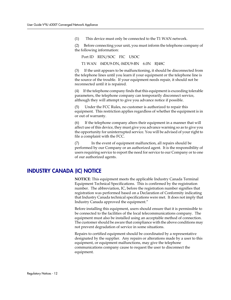 Industry canada (ic) notice | Polycom 4300T User Manual | Page 116 / 118