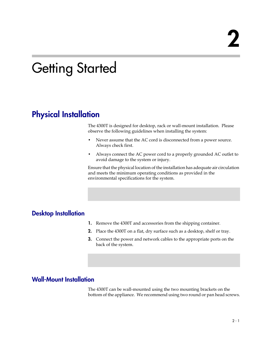 Getting started, Physical installation, Desktop installation | Wall-mount installation, 2 getting started –1, Physical installation –1, Desktop installation –1 wall-mount installation –1 | Polycom 4300T User Manual | Page 15 / 118