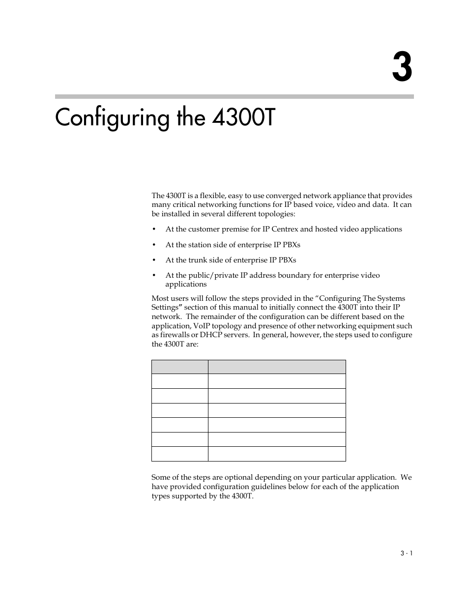 Configuring the 4300t, 3 configuring the 4300t –1 | Polycom 4300T User Manual | Page 19 / 118