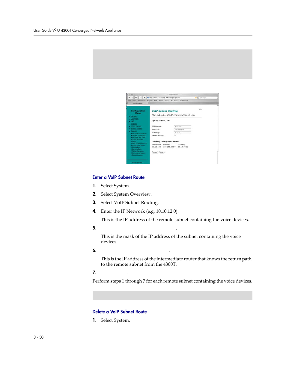 Enter a voip subnet route, Delete a voip subnet route | Polycom 4300T User Manual | Page 48 / 118