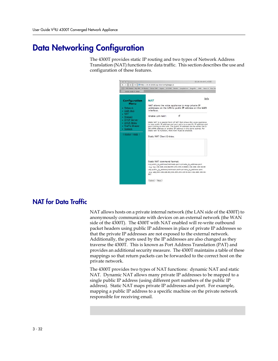 Data networking configuration, Nat for data traffic, Data networking configuration –32 | Nat for data traffic –32 | Polycom 4300T User Manual | Page 50 / 118