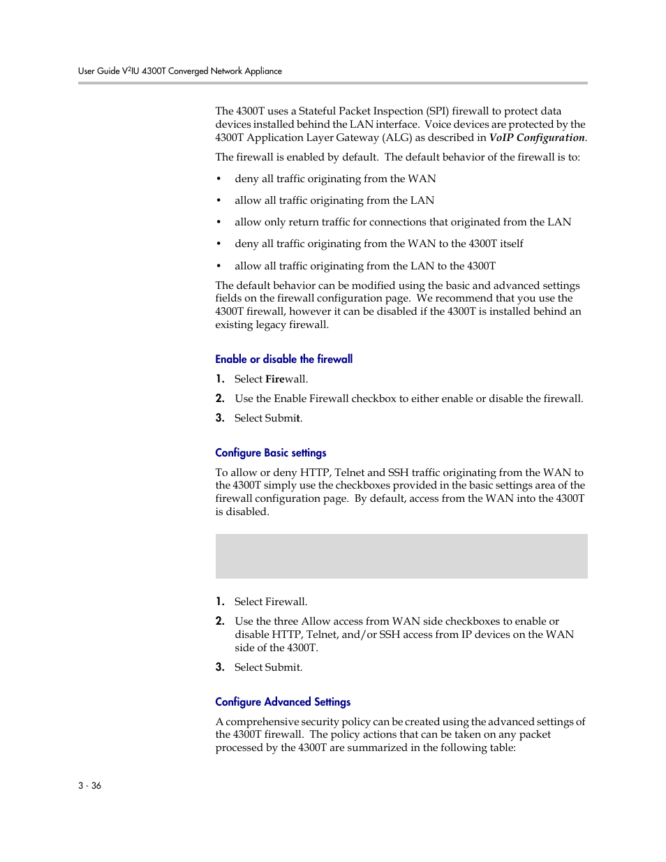 Enable or disable the firewall, Configure basic settings, Configure advanced settings | Polycom 4300T User Manual | Page 54 / 118