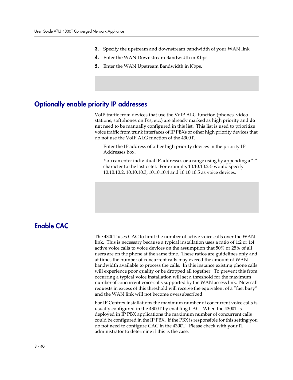 Optionally enable priority ip addresses, Enable cac | Polycom 4300T User Manual | Page 58 / 118