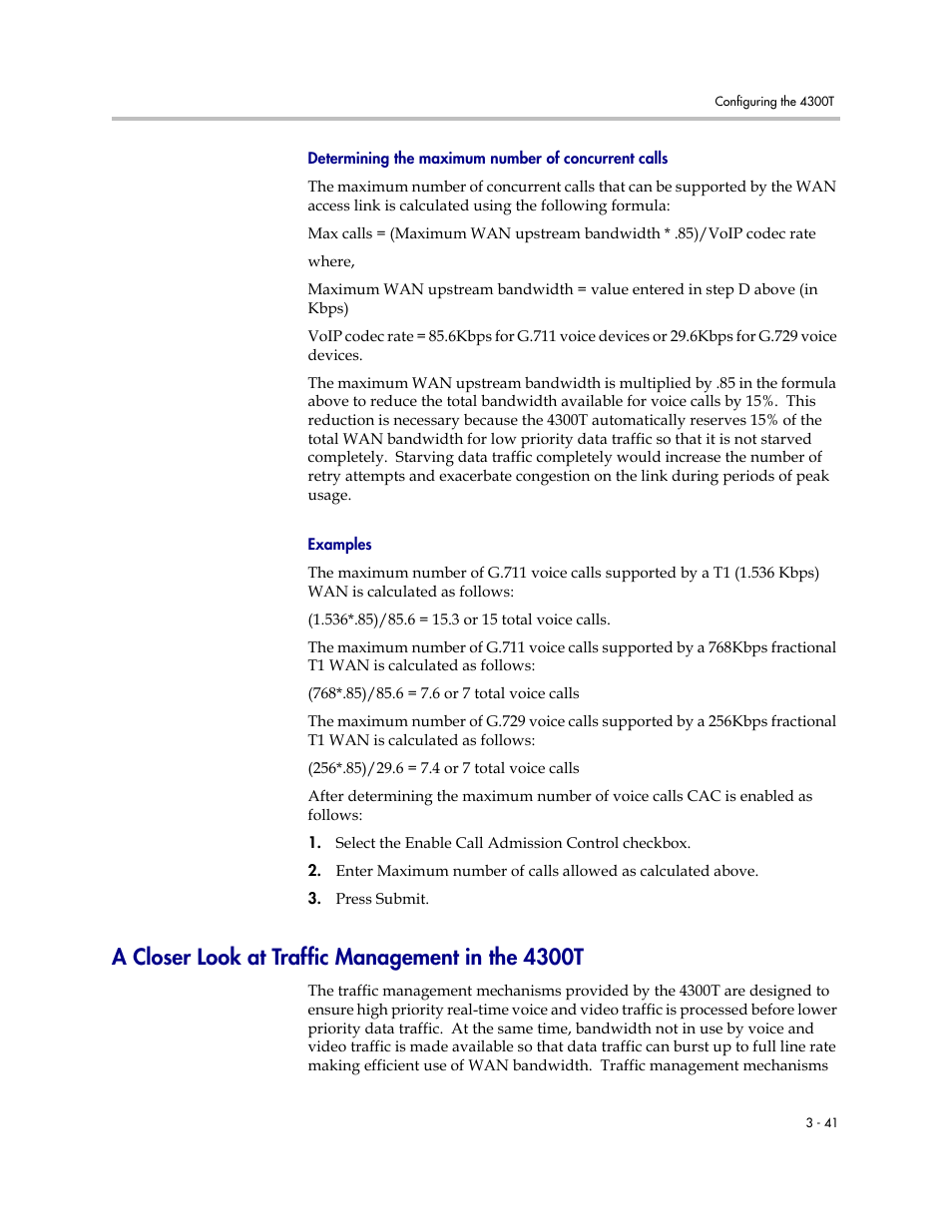 Determining the maximum number of concurrent calls, Examples, A closer look at traffic management in the 4300t | Polycom 4300T User Manual | Page 59 / 118