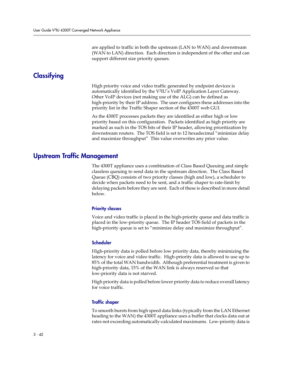 Classifying, Upstream traffic management, Priority classes | Scheduler, Traffic shaper, Classifying –42 upstream traffic management –42 | Polycom 4300T User Manual | Page 60 / 118