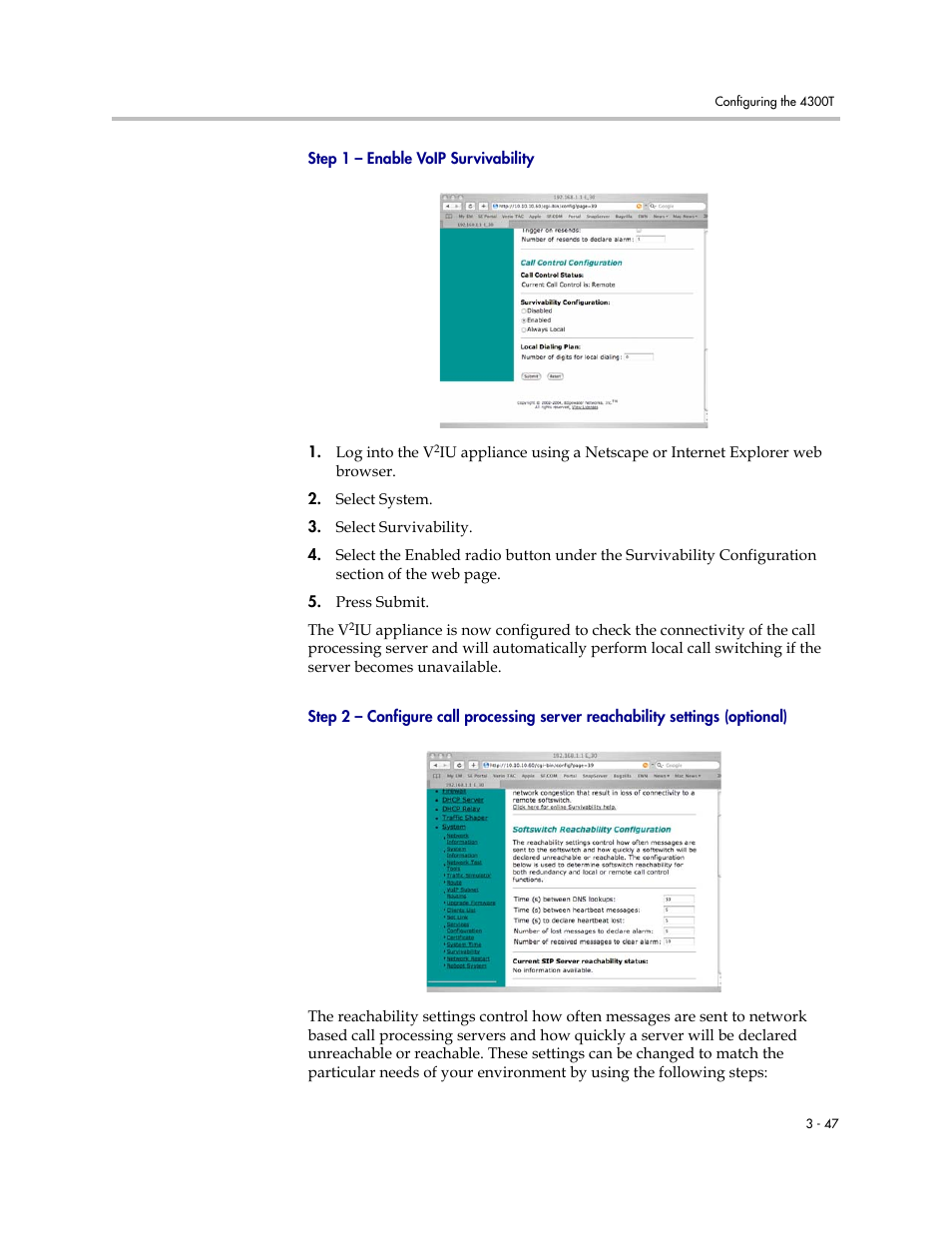 Step 1 - enable voip survivability, Optional) –47 | Polycom 4300T User Manual | Page 65 / 118