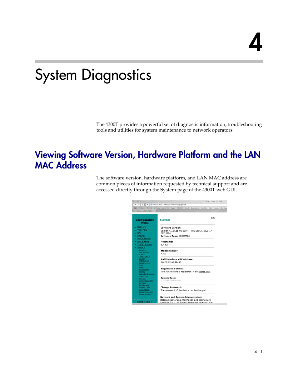 System diagnostics, 4 system diagnostics –1 | Polycom 4300T User Manual | Page 71 / 118