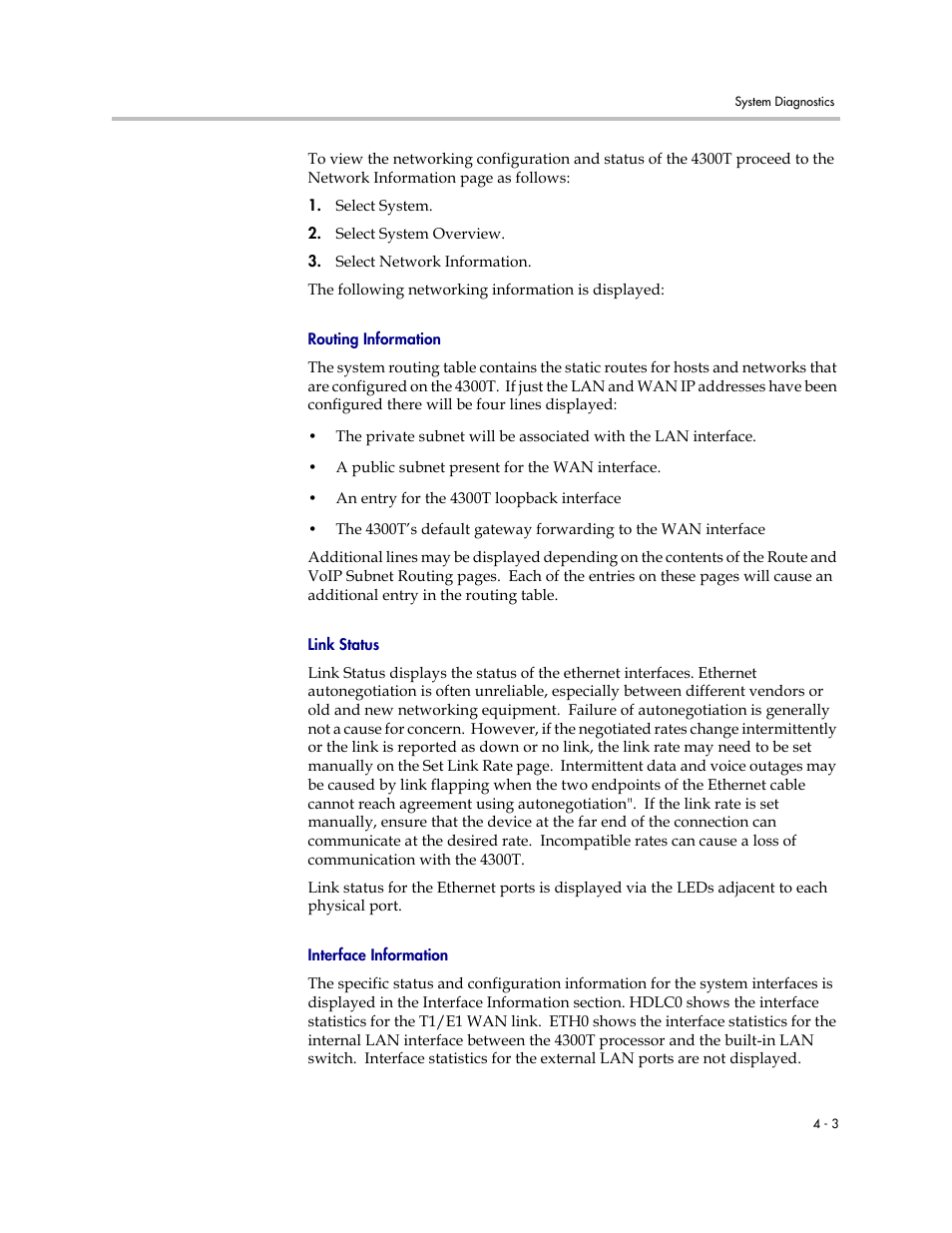 Routing information, Link status, Interface information | Polycom 4300T User Manual | Page 73 / 118