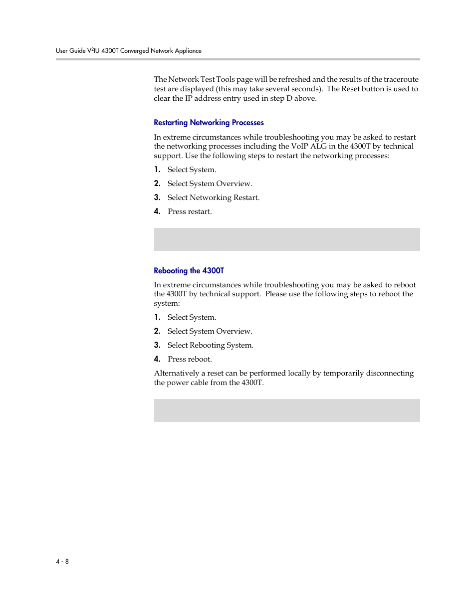 Restarting networking processes, Rebooting the 4300t | Polycom 4300T User Manual | Page 78 / 118