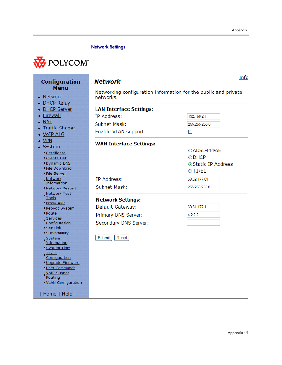 Network settings | Polycom 4300T User Manual | Page 93 / 118