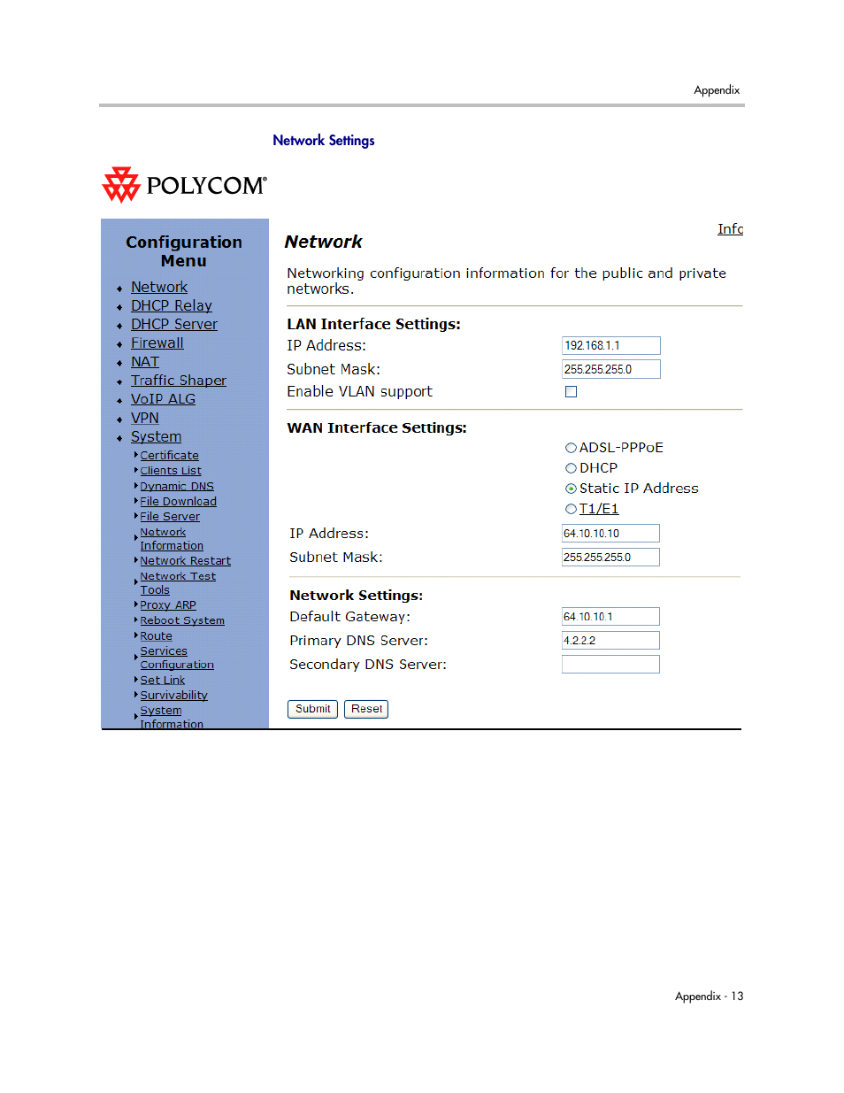 Network settings | Polycom 4300T User Manual | Page 97 / 118