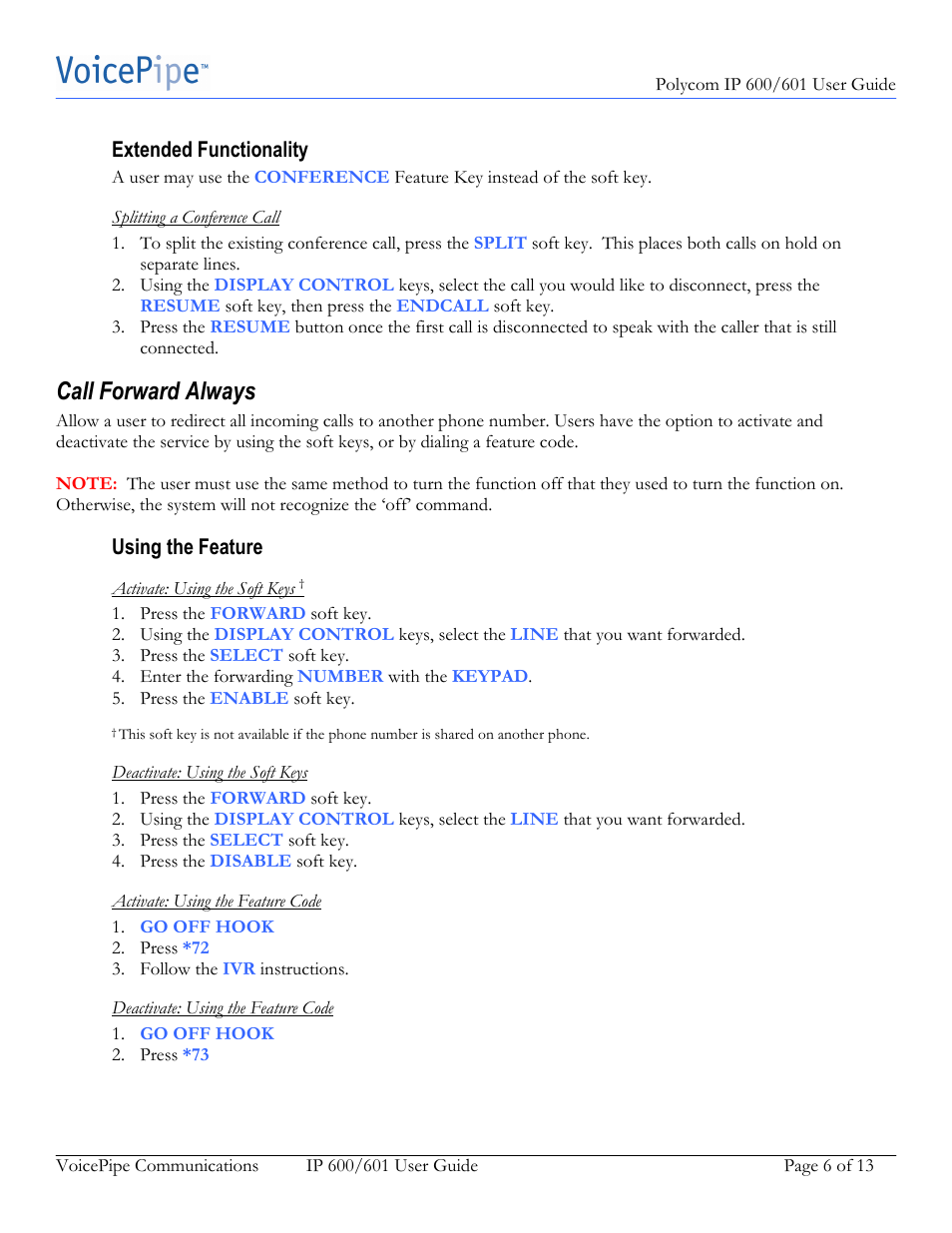 Call forward always | Polycom IP 601 User Manual | Page 6 / 13