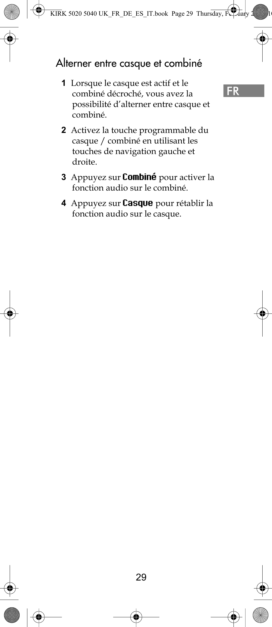 Alterner entre casque et combiné | Polycom KIRK 14171914-HD User Manual | Page 29 / 76