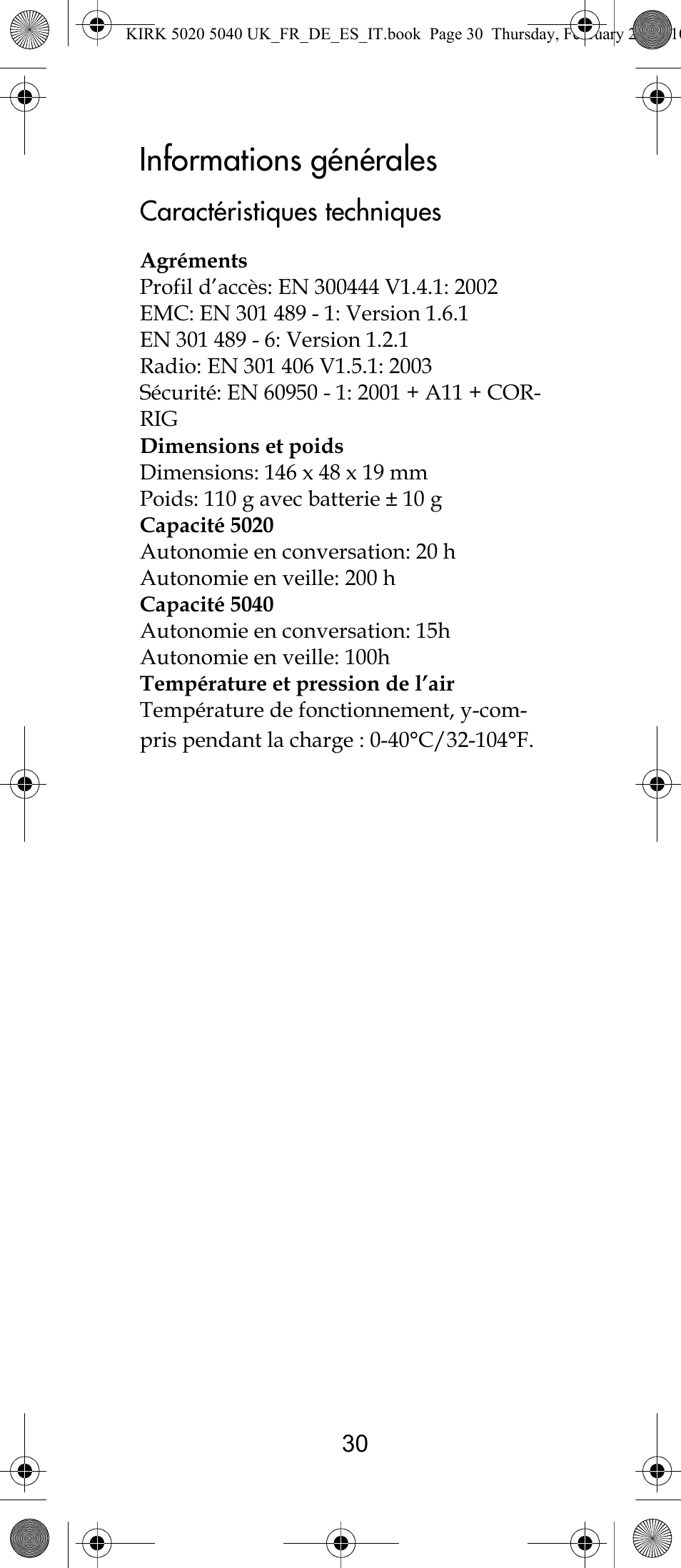 Informations générales | Polycom KIRK 14171914-HD User Manual | Page 30 / 76