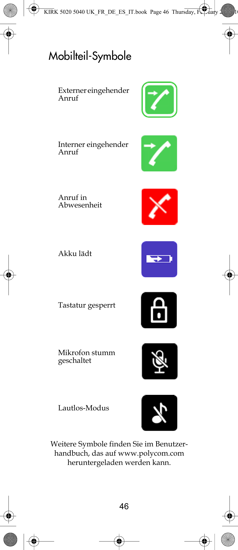 Mobilteil-symbole | Polycom KIRK 14171914-HD User Manual | Page 46 / 76