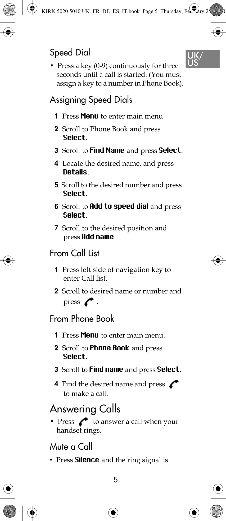 Answering calls, Speed dial, Assigning speed dials | Mute a call | Polycom KIRK 14171914-HD User Manual | Page 5 / 76