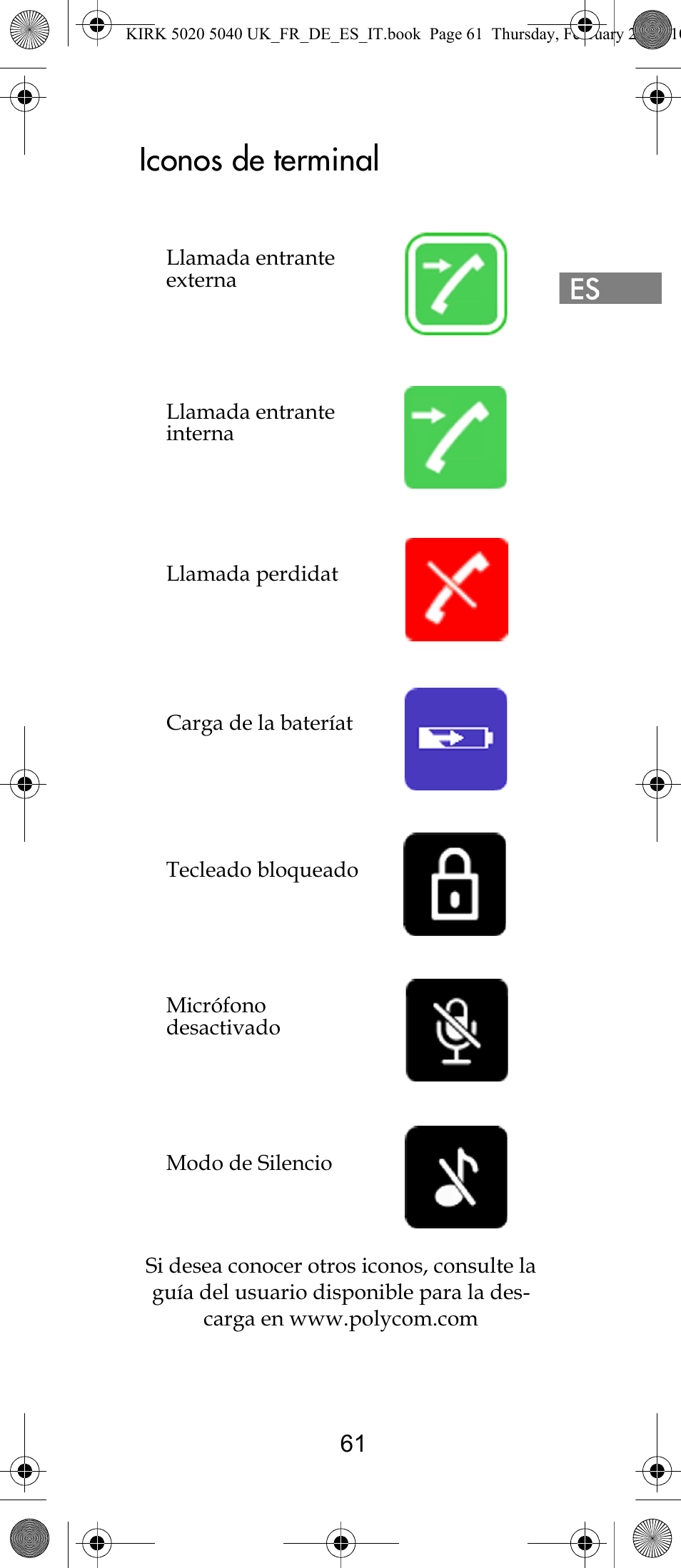 Iconos de terminal | Polycom KIRK 14171914-HD User Manual | Page 61 / 76