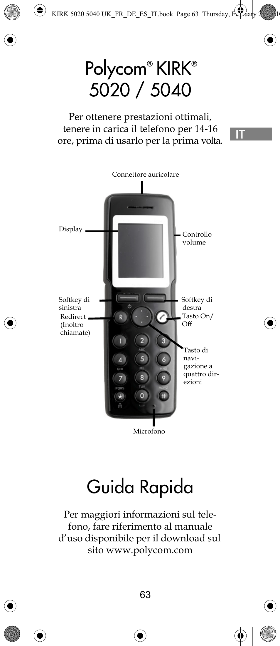 Polycom, Kirk, Guida rapida | Polycom KIRK 14171914-HD User Manual | Page 63 / 76