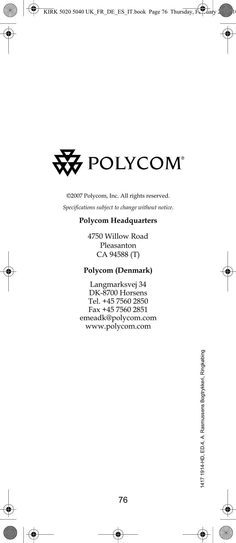 Polycom KIRK 14171914-HD User Manual | Page 76 / 76