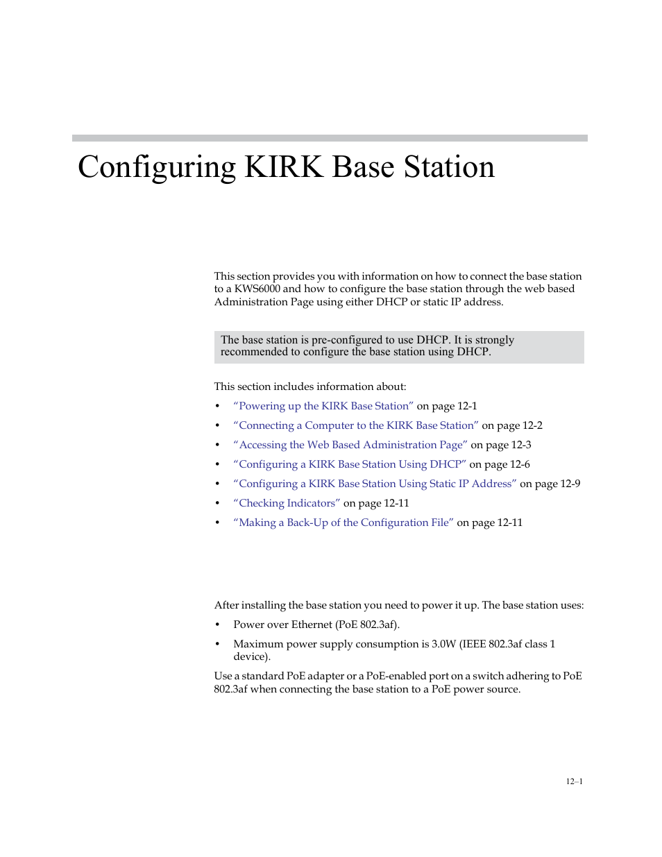 Configuring kirk base station, Powering up the kirk base station, Powering up the kirk base station –1 | Polycom KIRK KWS6000 User Manual | Page 113 / 202