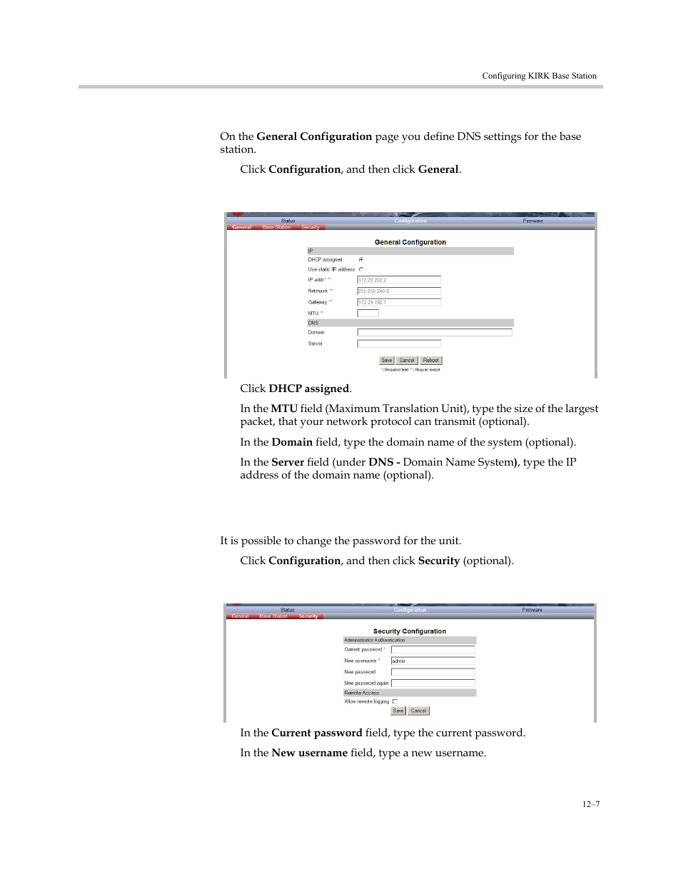 General configuration, Security configuration, General configuration –7 security configuration –7 | Polycom KIRK KWS6000 User Manual | Page 119 / 202