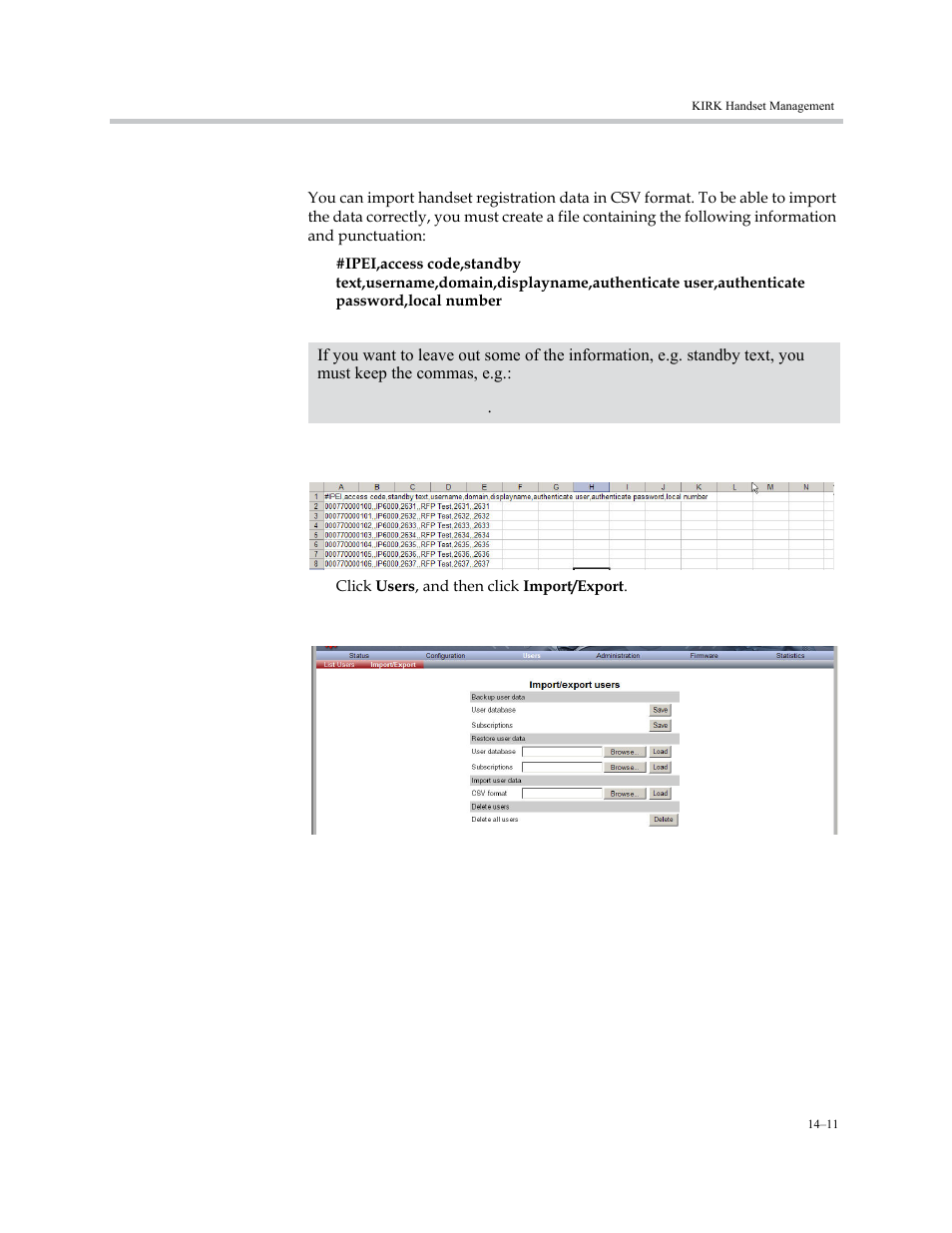 Importing handset registration data - csv format | Polycom KIRK KWS6000 User Manual | Page 145 / 202