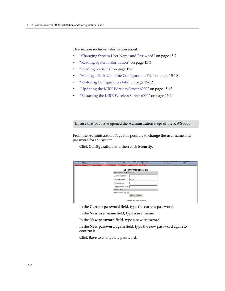 Kirk wireless server 6000, Changing system user name and password, Kirk wireless server 6000 –2 | Changing system user name and password –2 | Polycom KIRK KWS6000 User Manual | Page 150 / 202