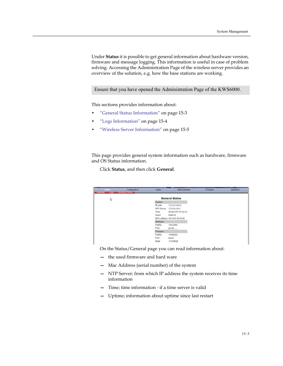 Reading system information, General status information, Reading system information –3 | General status information –3 | Polycom KIRK KWS6000 User Manual | Page 151 / 202